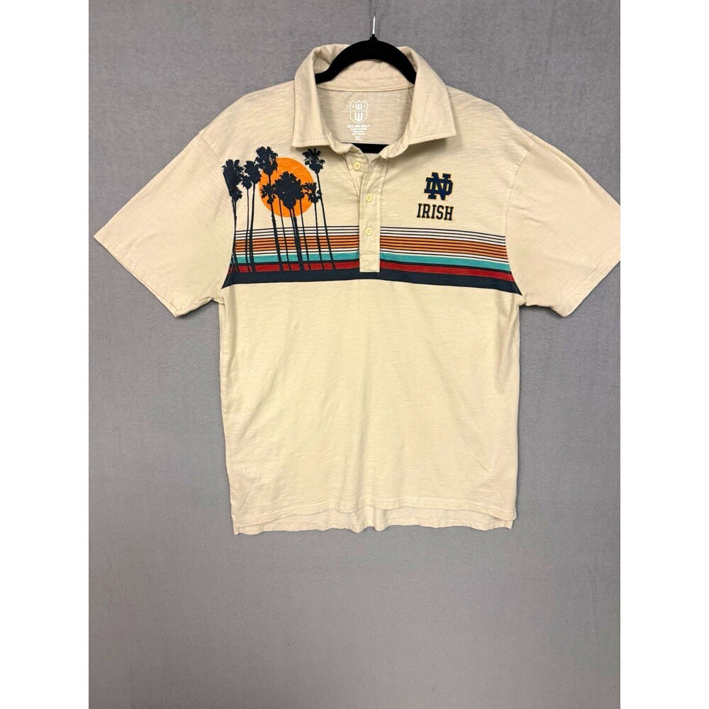 Wes and Willy Notre Dame Irish Mens XL Beige Short Sleeve Polo Shirt Logo